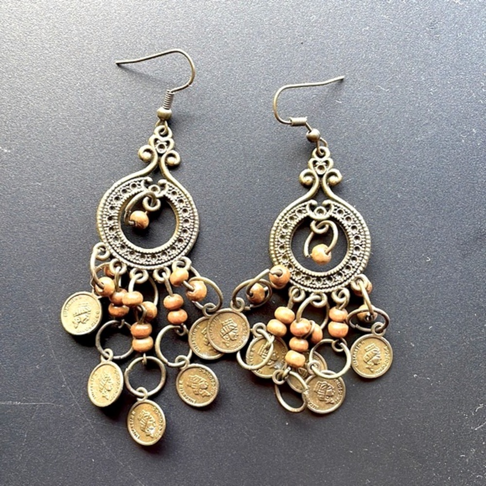 Cute dangly brass boho belly dance earrings